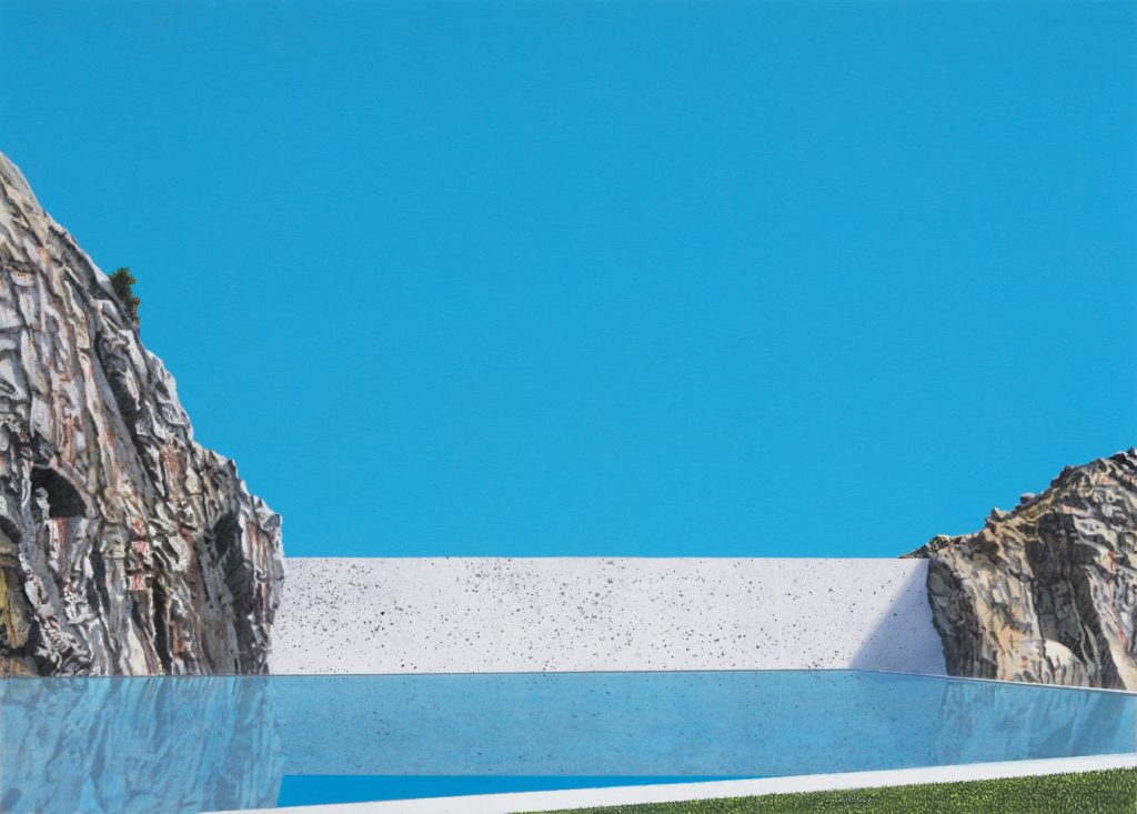 Naoya Inose, plate 1 blue and white x, 2021, acrylic and oil on panel, 61.5 x 91.5 cm ©THE CLUB